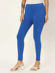 Thread Plus Ankle Length Super Stretchable Solid Cotton Leggings For Women Royal Blue