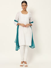 Women's Plain Chiffon Dupatta With Border Lace (Sea Blue)