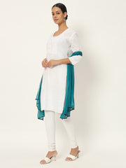 Women's Plain Chiffon Dupatta With Border Lace (Sea Blue)