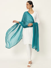 Women's Plain Chiffon Dupatta With Border Lace (Sea Blue)