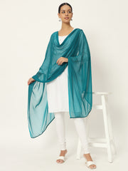 Women's Plain Chiffon Dupatta With Border Lace (Sea Blue)