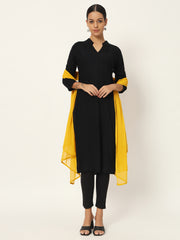 Women's Plain Chiffon Dupatta With Border Lace (Mustard)