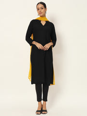 Women's Plain Chiffon Dupatta With Border Lace (Mustard)