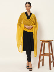 Women's Plain Chiffon Dupatta With Border Lace (Mustard)