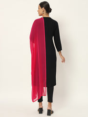 Women's Plain Chiffon Dupatta With Border Lace (Magenta)