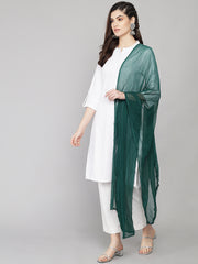 Women's Plain Chiffon Dupatta With Border Lace (Moss Green)