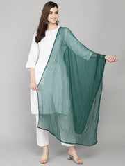 Women's Plain Chiffon Dupatta With Border Lace (Moss Green)