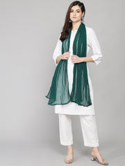 Women's Plain Chiffon Dupatta With Border Lace (Moss Green)