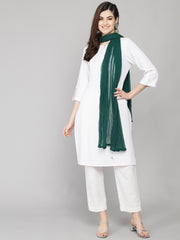 Women's Plain Chiffon Dupatta With Border Lace (Moss Green)