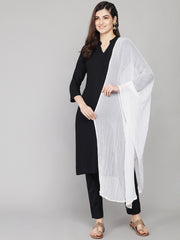 Women's Plain Chiffon Dupatta With Border Lace (White)