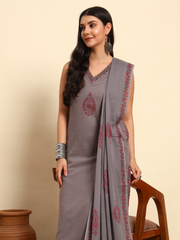 Thread Plus Slub Cotton Hand Block Kurti Set Of 3 Without Sleeves With Malmal Dupatta Grey