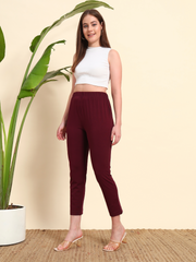 Thread Plus Stretchable Premium Pants with 2 Side Pockets Wine