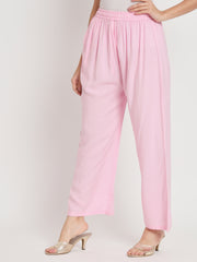 Soft Colors Relaxed Fit Pocket Palazzo Women Baby Pink