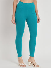 Thread Plus D Pocket Stretchable Solid Cotton Pants for Sea Blue