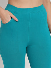 Thread Plus D Pocket Stretchable Solid Cotton Pants for Sea Blue