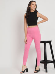 Thread Plus D Pocket Stretchable Solid Cotton Pants for Rose Pink