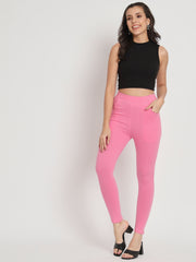 Thread Plus D Pocket Stretchable Solid Cotton Pants for Rose Pink