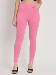 Thread Plus D Pocket Stretchable Solid Cotton Pants for Rose Pink