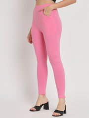 Thread Plus D Pocket Stretchable Solid Cotton Pants for Rose Pink