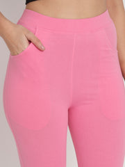 Thread Plus D Pocket Stretchable Solid Cotton Pants for Rose Pink