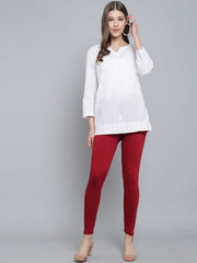 Soft Colors Ankle Length Winter Wear Warm Leggings for Women Maroon