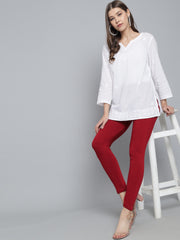 Soft Colors Ankle Length Winter Wear Warm Leggings for Women Maroon