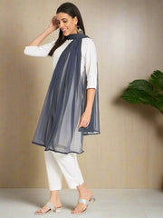 Women's Plain Chiffon Dupatta With Border Lace (Steel Grey)