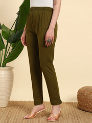 Thread Plus Stretchable Premium Pants with 2 Side Pockets Dark Olive