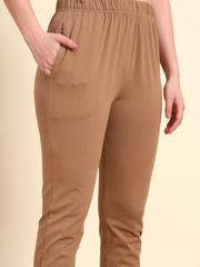 Thread Plus Stretchable Premium Pants with 2 Side Pockets Dark Beige