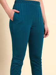 Thread Plus Stretchable Premium Pants with 2 Side Pockets Petrol Blue