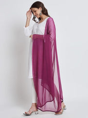 Women's Plain Chiffon Dupatta With Border Lace (Purple)