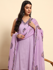 Thread Plus Slub Cotton Hand Block Kurti Set Of 3 Without Sleeves With Malmal Dupatta Lavender