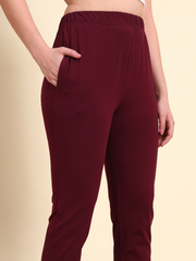 Thread Plus Stretchable Premium Pants with 2 Side Pockets Wine
