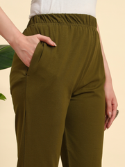 Thread Plus Stretchable Premium Pants with 2 Side Pockets Dark Olive