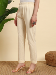 Thread Plus Stretchable Premium Pants with 2 Side Pockets Off White