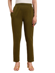 Thread Plus Stretchable Premium Pants with 2 Side Pockets Dark Olive