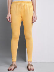 Soft Colors Ankle Length Winter Wear Warm Leggings for Women Mango Yellow