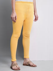 Soft Colors Ankle Length Winter Wear Warm Leggings for Women Mango Yellow