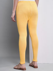 Soft Colors Ankle Length Winter Wear Warm Leggings for Women Mango Yellow