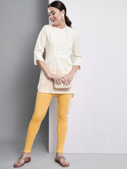 Soft Colors Ankle Length Winter Wear Warm Leggings for Women Mango Yellow