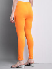 Thread Plus Ankle Length Super Stretchable Solid Cotton Leggings For Women Orange