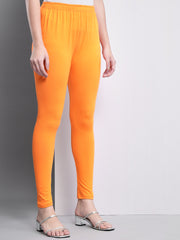 Thread Plus Ankle Length Super Stretchable Solid Cotton Leggings For Women Orange