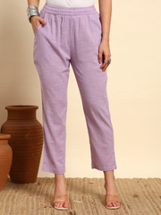 Thread Plus Slub Cotton Hand Block Kurti Set Of 3 Without Sleeves With Malmal Dupatta Lavender
