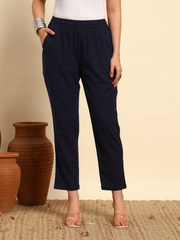 Thread Plus Slub Cotton Hand Block Kurti Set Of 3 Without Sleeves With Malmal Dupatta Navy Blue