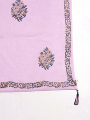 Thread Plus Slub Cotton Hand Block Kurti Set Of 3 Without Sleeves With Malmal Dupatta Lavender
