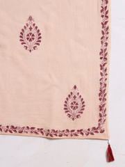 Thread Plus Slub Cotton Hand Block Kurti Set Of 3 Without Sleeves With Malmal Dupatta Onion Pink