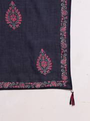 Thread Plus Slub Cotton Hand Block Kurti Set Of 3 Without Sleeves With Malmal Dupatta Navy Blue
