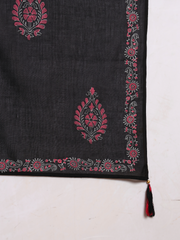 Thread Plus Slub Cotton Hand Block Kurti Set Of 3 Without Sleeves With Malmal Dupatta Black