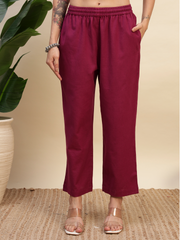 Thread Plus Cotton Flax Set Straight Kurti With Pant In Purple Color For Women