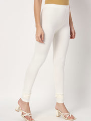 Thread Plus Churidar Super Stretchable Solid Cotton Leggings For Women Off White